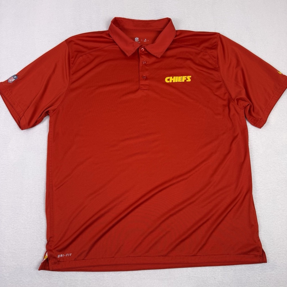 Nike NFL Kansas City Chiefs Polo‎ Shirt Mens XL Red On Field Apparel Dri-Fit